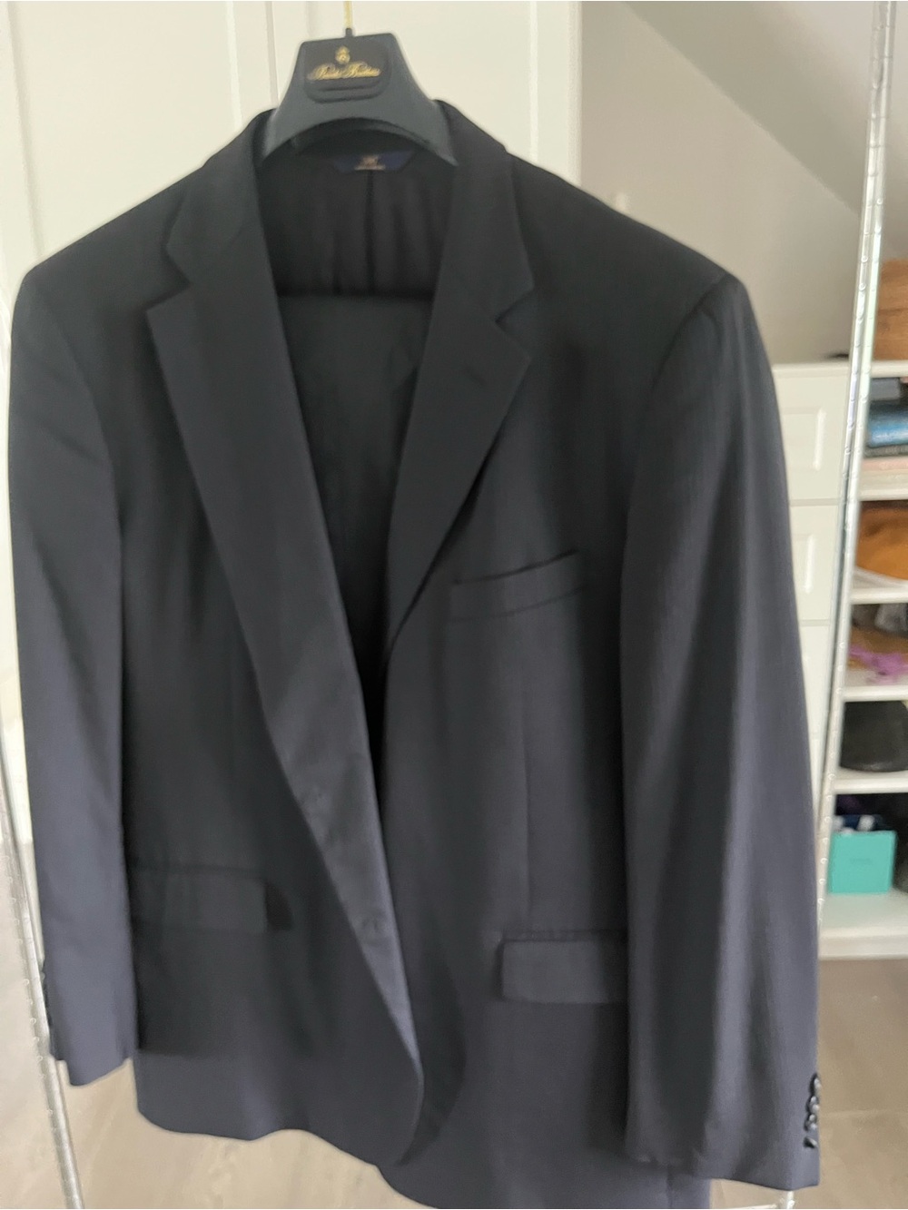 Brooks Brothers “346” Black Pinstripe Wool Suit, 48R